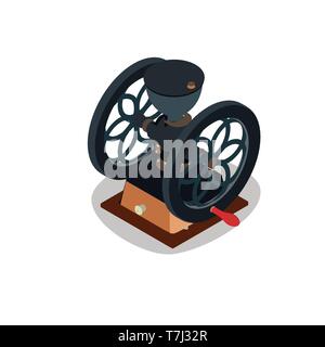 Coffee grinder isometric vector illustration vintage icon cup cafe drink espresso retro set design mil isolatedl Stock Vector