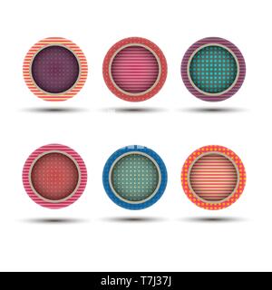 Button round circle icon vector label set, web symbol designisolated  illustration Stock Vector