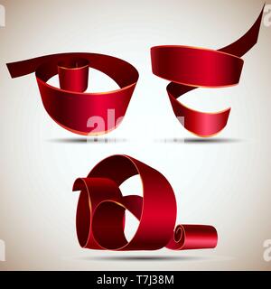 Ribbon red vector isolated banner realistic white decoration bow design illustration gift Stock Vector