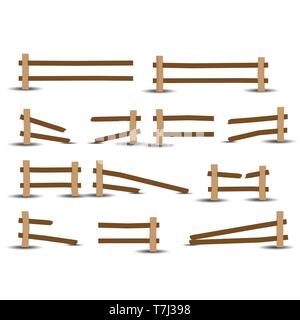 Fence wooden vector illustration white isolated background farm picket wood set design Stock Vector