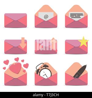 Pink envelope vector icon email white contact message symbol set mail Stock Vector