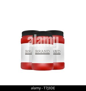 Bottle packaging medical template vector red cosmetic blank liquid plastic isolated Stock Vector