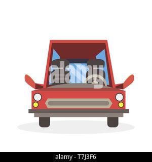 Car cartoon red vector illustration side view isolated road vehicle flat funny sign Stock Vector