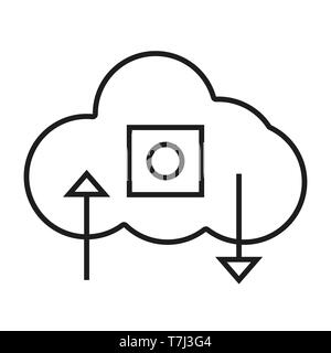 Cloud icon computing line thin computer vector. Technology data storage web network design outline security Stock Vector