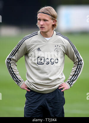 Ajax's Kasper Dolberg during a training session at Toekomst Training Ground, Amsterdam. Stock Photo