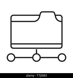 Icon folder outline file vector line. Office web paper business document symbol computer sign thin white Stock Vector