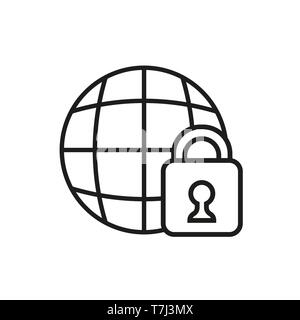 Icon lock outline security line key vector internet web illustration symbol secure protection padlock safe safety Stock Vector