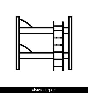 Bunk bed line icon isolated on white background. Outline thin furniture interior vector. Stock Vector