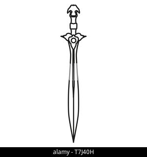 Sword line icon isolated on white background. Outline thin black weapon logo vector. Stock Vector