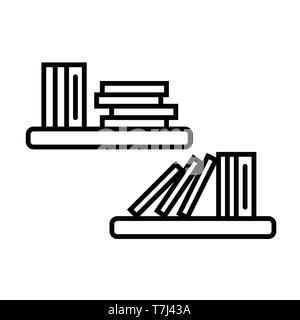 Book shelf line icon isolated on white background. Outline thin literature knowledge stack vector. Stock Vector