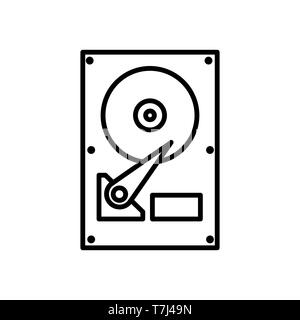 Hard drive line icon isolated on white background. Outline thin storage memory hardware vector. Stock Vector