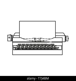 Typewriter line icon isolated on white background. Outline thin business retro technology vector. Stock Vector