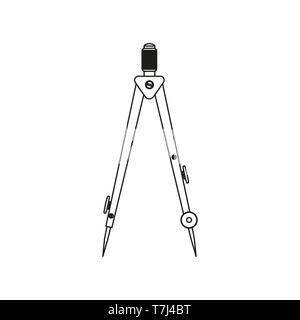 Divider compass line icon isolated on white background. Outline thin architect engineering equipment vector. Stock Vector