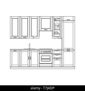 Kitchen line icon isolated on white background. Outline thin equipment cook vector. Stock Vector