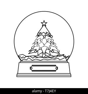 Snow globe line icon isolated on white background. Outline thin Christmas glass ball vector. Stock Vector