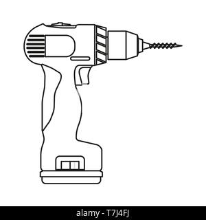 Drill line icon isolated on white background. Outline thin industrial equipment vector. Stock Vector