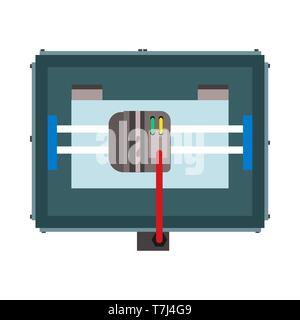 3D printer top view concept engineering industry equipment. Flat vector icon Stock Vector