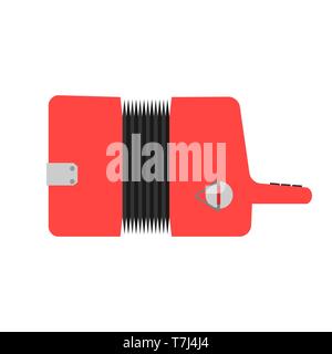 Accordion sound classic equipment illustration. Red flat vector icon top view Stock Vector