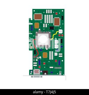 Сomputer board technology circuit vector flat icon. CPU card part hardware Stock Vector