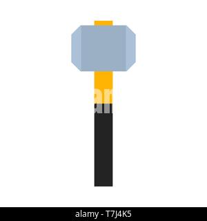 Hammer industry flat icon sign workshop job. Wooden handle craft tool Stock Vector
