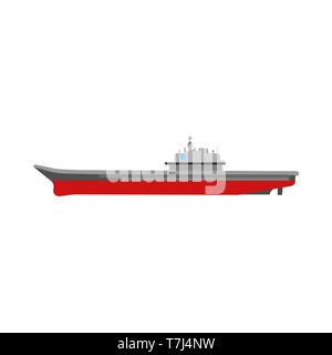 Aircraft carrier isolated white navy ship marine transport flat icon side view Stock Vector