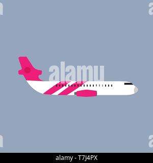 Airplane flight transportation travel vehicle side view. Flat vector commercial illustration Stock Vector