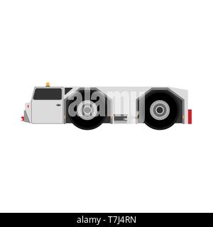 Airport tow truck vector flat side view. Evacuation transportation airplane service rescue Stock Vector