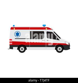 Ambulance van flat vector side view. Help emergency auto red transportation rescue Stock Vector