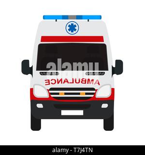 Ambulance van flat vector front view. Help emergency auto red transportation rescue Stock Vector