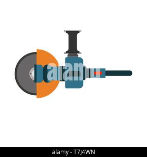 Angle grinder hand technology manufacturing circular tool. Construction flat equipment factory Stock Vector