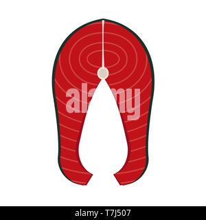 Slice red fish meat delicious ingredient flat vector. Preparation seafood marine icon isolated Stock Vector