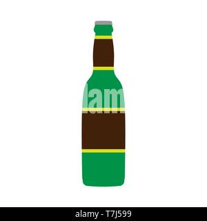 Beer bottle green vector symbol glass. Food alcohol flat icon front view Stock Vector