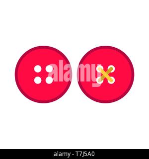 Dress red button clothing symbol fabric pictogram vector icon set. Craft accessory sewing tailor Stock Vector