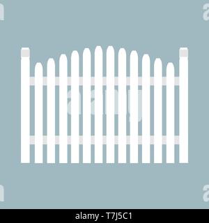Fence white vector icon protection architecture element wooden plank. Flat farm structure Stock Vector
