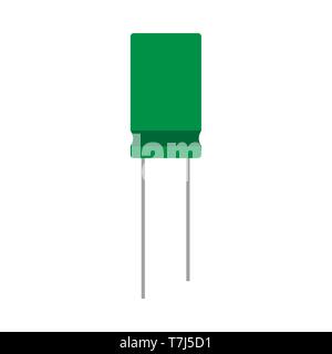 Capacitor green electrical closeup network circuit element vector icon. Computer repair microchip system Stock Vector
