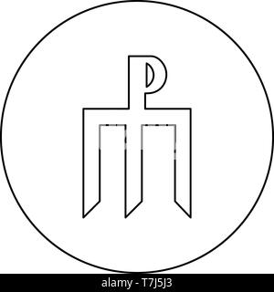 Cross monogram Trident symbol Secret concept sign Religious cross icon in circle round outline black color vector illustration flat style simple image Stock Vector