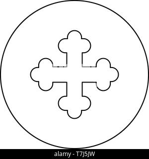 Cross trefoil shamrock Cross monogram Religious cross icon in circle round outline black color vector illustration flat style simple image Stock Vector