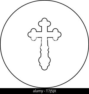 Cross trefoil shamrock Cross monogram Religious cross icon in circle round outline black color vector illustration flat style simple image Stock Vector