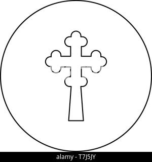 Cross trefoil shamrock on church cupola domical with cut Cross monogram Religious cross icon in circle round outline black color vector illustration Stock Vector