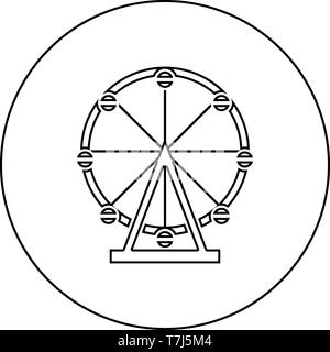 Ferris wheel Amusement in park on attraction icon in circle round outline black color vector illustration flat style simple image Stock Vector