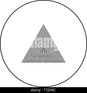 Triangular labyrinth Maze conundrum Labyrinth conundrum icon in circle round outline black color vector illustration flat style simple image Stock Vector