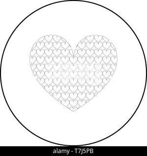 Heart with hearts inside Heart pattern in heart icon in circle round outline black color vector illustration flat style simple image Stock Vector