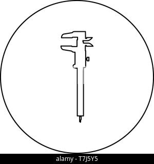 Caliper Hand caliper Sliding caliper Vernier caliper Caliper gage Slide gage Trammel icon in circle round outline black color vector illustration Stock Vector