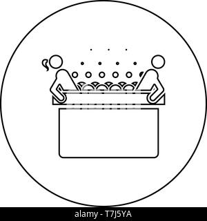Hot whirlpool with woman and man Spa Bathtub with foam bubbles Bath Relax bathroom Bath spa icon in circle round outline black color vector Stock Vector