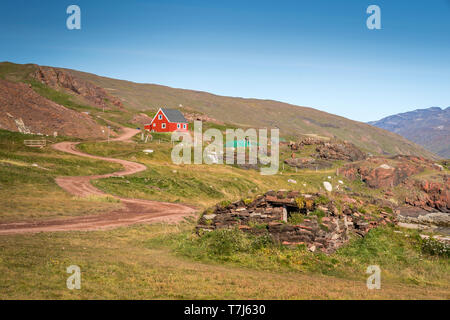 Thjodhildur Church, Qassiarsuk or Brattahlid, South Greenland Stock Photo