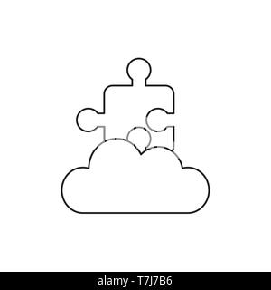 Vector icon concept of jigsaw puzzle piece on cloud. Black outlines. Stock Vector