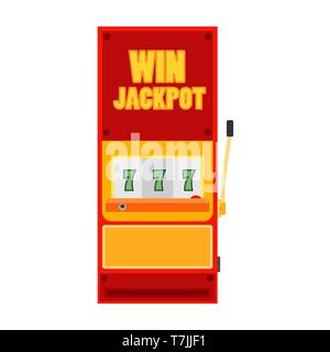 Slot machine casino game vector icon front view. Jackpot gambling vegas money win. Luck play gold spin handle bandit Stock Vector
