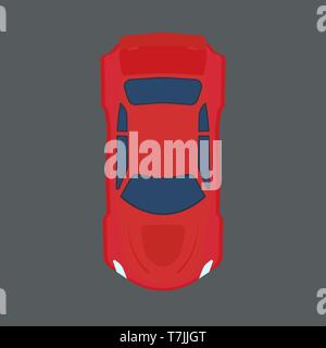 Car top view vector icon. Red traffic cartoon auto vehicle above. Speed sport flat machine element. Highway industry Stock Vector