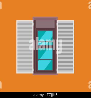 Double hung window vector icon glass front view. House interior frame building isolated. Open wooden exterior arch Stock Vector