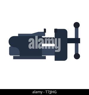 Vise clamp vector icon illustration symbol. Metal tool equipment industry. Iron rivet fix carpentry adjustable pressure design Stock Vector